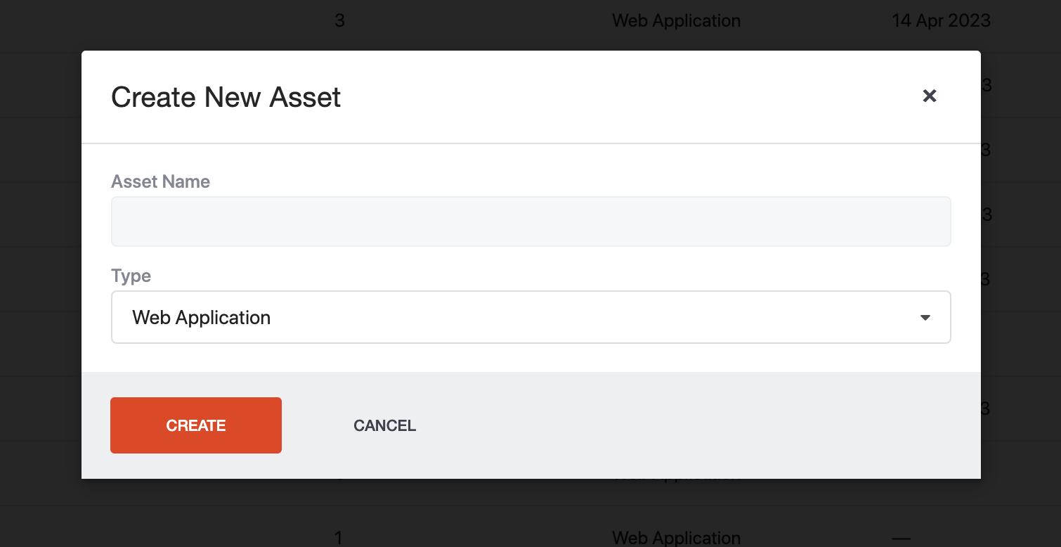 New Asset modal